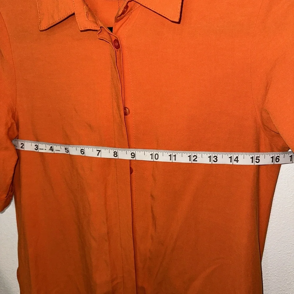 Ivo Nikkolo  Orange Button Up Linen Dress Short Sleeve Size XS‎ Waist Belt